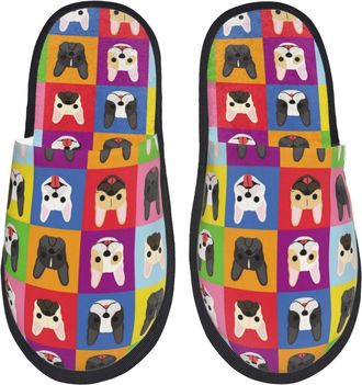 Generic Plush Slippers French Bulldog Colorful Soft Fuzzy Slippers Unisex Indoor Shoes For Travel Room Holiday L
