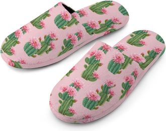 Generic Tropical Cactus Flowers Mens Slippers Warm Non-Slip Houes Shose Spa Slipper for Home Bedroom