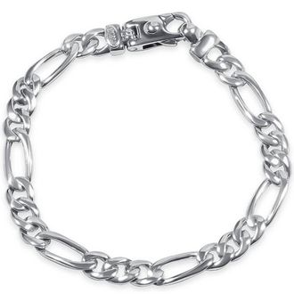 Pompeii3 Mens Figaro Link 14k Gold (23gram) or Platinum (37gram) 7.5mm Bracelet 8