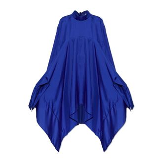 Lanvin Blouses, female, Blue, Size: S Asymmetric Turtleneck Top with a Crinkled Effect