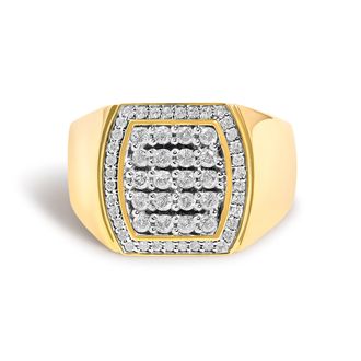 House of Brilliance Mens 14K Yellow Gold Plated Sterling Silver 3/4 Cttw Diamond Cushion Head and Halo Band Ring