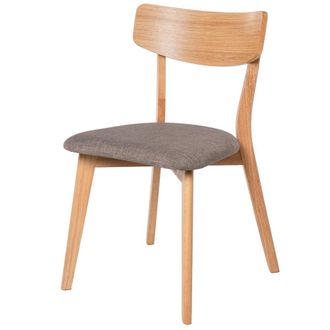 Koketto Home Silla de madera de roble con asiento tapizado gris claro