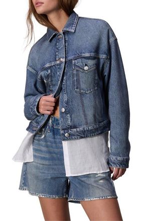 Rag & Bone rb Miramar Printed Denim Cotton Terry Trucker Jacket in Walker at Nordstrom, Size X-Large