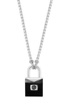 Effy Mens Sterling Silver Onyx Lock Pendant Necklace in Black at Nordstrom Rack, Size 22