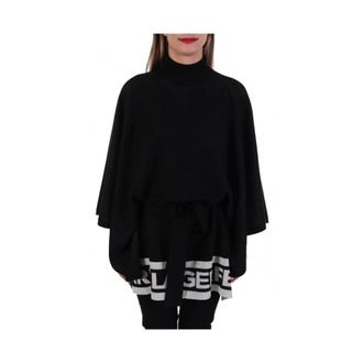 Karl Lagerfeld Jassen, Dames, Zwart, S, Wol, Logo Knit Poncho