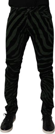 Dolce & Gabbana Mens Black Green Stripes Cotton Skinny Denim Jeans And Elastane Clothing