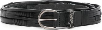 Saint Laurent Cassandre-plaque belt - men - Brass/Calf Leather - 105 - Black