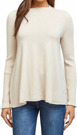 Fate Ribbed Knit Sleeve Cashmere Blend Crewneck Sweater In Cream