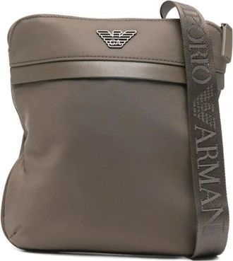 Emporio Armani Messenger Bags, male, Gray, Size: ONE SIZE ASV Nylon Flat Shoulder Bag