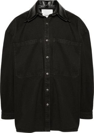 Nanushka detachable-collar denim jacket - unisex - Polyester/Polyurethane/Regenerative Cotton - S - Grey