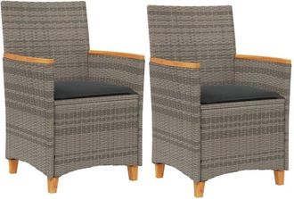 vidaXL Sillas De Jard&iacute;n Y Cojines 2 Uds Rat&aacute;n Pe Gris Y Madera Maciza Vidaxl