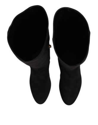 Dolce & Gabbana Womens Black Suede Leather Knee High Boots Shoes