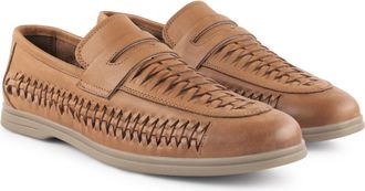 Silver Street London Mens Perth Tan Leather Step-in Loafer with Woven Panels-11