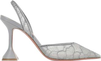 Amina Muaddi Holli Lace Sling 95 - Dames - Schoenen - Grijs - Maat: 41 EU Leer