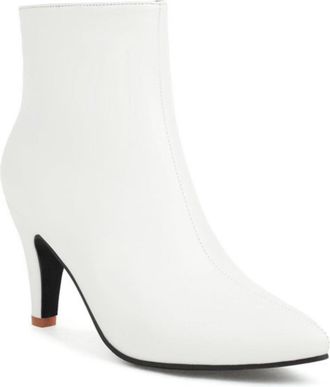 Generic Womens Elegant Pointed Toe Stiletto Heel Ankle Boots with Side Zipper for Office & Evening Party,White,5.5 UK