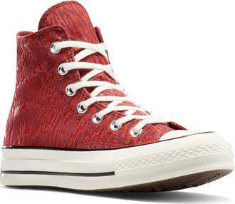 Converse Gender Inclusive Chuck 70 Leopard Flocked Satin Low Top Sneaker in Rottin Apple/By The Campfire at Nordstrom, Size 7.5 Womens