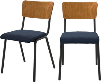 Rendez-Vous Déco Set de 2 sillas de madera oscura y terciopelo azul