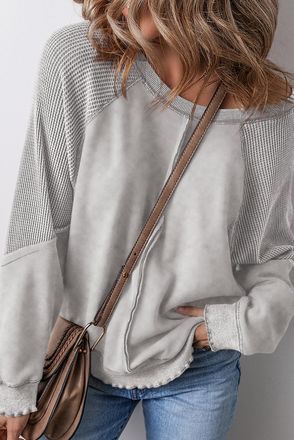 Azura Exchange Womens Color Block Loose Sweatshirt - Light Grey Cotton - Size Small
