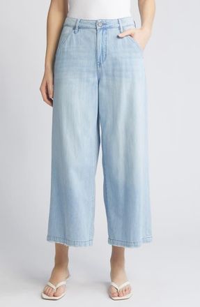 Hidden Jeans High Waist Raw Hem Wide Leg Jeans in Light Wash at Nordstrom, Size 31