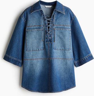 H&M Jeansbluse mit Schn&uuml;rung - Denimblau