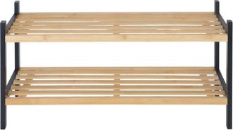 Relaxdays Relaxdays shoe rack, 2 tiers, H x W x D: approx. 33x70x26cm, bamboo & wood, shoe storage, modern, natural/black