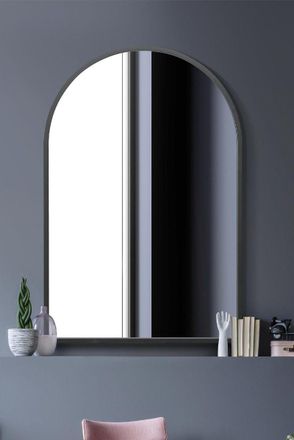 MirrorOutlet Black Metal Framed Arched Wall Mirror 47 X 31 (120CM X 80CM) | Size: 1 Pack