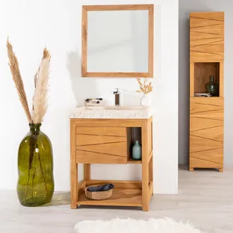 Wanda Collection Mueble De Teca Maciza Cosy 67 Cm + Lavabo Crema