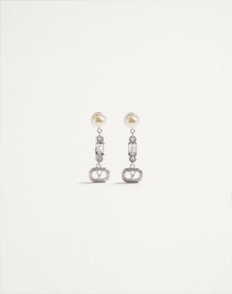 Valentino Garavani Ovalette Metal, Pearl And Swarovski Crystal Earrings Woman RHODIUM UNI