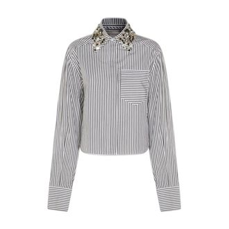 Sportmax Gestreept overhemd met juwelencol - Dames - Blouses & Shirts - Zwart - Maat: S Katoen