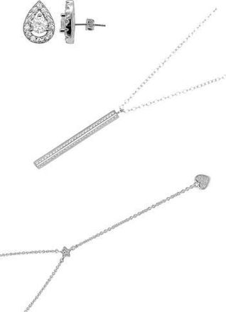 Adornia Pendant Lariat Necklaces & Halo Teardrop Stud Earrings Set in Silver at Nordstrom Rack