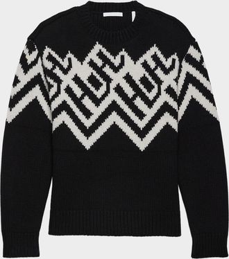 Helmut Lang Mens Wool Knit Monogram Fair Isle Crewneck Sweater