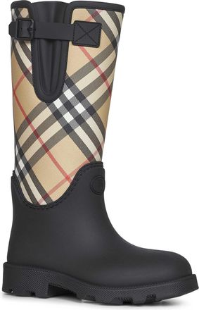 Burberry Womens Rubber Rain Boots Marsh Stamp Black Foam