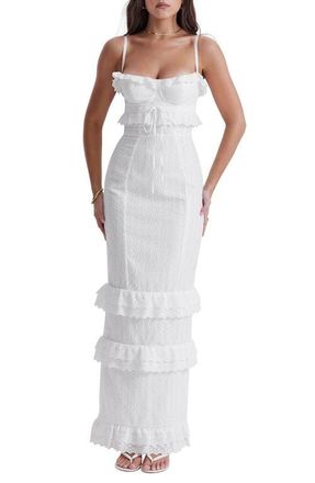 House of CB Eve Ruffle Broderie Anglaise Maxi Dress in White at Nordstrom, Size X-Small D