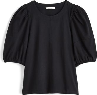 Madewell Puff Sleeve Cotton T-Shirt in Jet Black at Nordstrom, Size Xx-Small