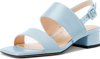 Castamere Womens Chunky Block Low Heel Peep Open Square Toe Buckle Sandals Dress Casual Party Shoes 3.5 CM Heels Sky Blue 3.5 UK
