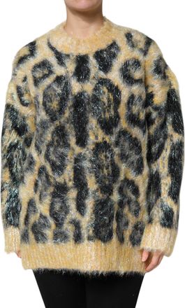 Dolce & Gabbana Womens Multicolor Leopard Mohair Crew Neck Sweater Clothing