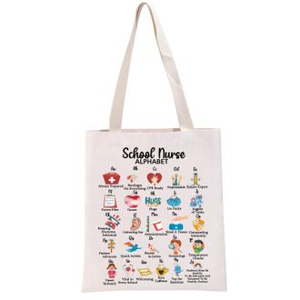 Generic PYOUL Nurse Life Gift S-chool Nurse Alphabet Tote Bag S-chool Nurse Pride Handbag Sc-hool Nurse Retirement Gift (S-chool Nurse Alphabet T)