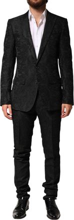 Dolce & Gabbana Mens Black Brocade Single Breasted 2 Piece Suit 57+pa+pl