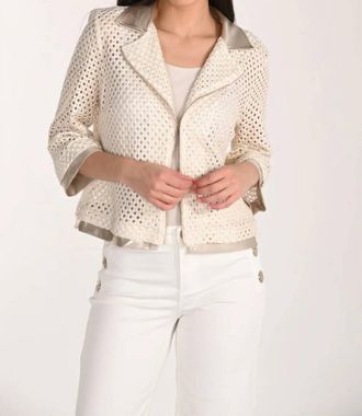 Frank Lyman Design Collar Casual Hip Jacket In Beige/gold