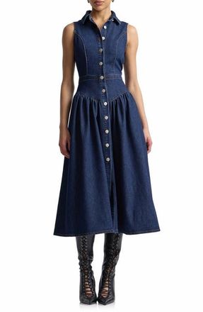Avec Les Filles Sleeveless Denim Midi Dress in Royal Rinse at Nordstrom, Size 10