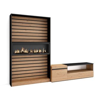 Skraut Home Skraut Home - Muebles De Sal&oacute;n Para Tv, Conjunto De Muebles Comedor, 260x186x35cm, Para Tv Hasta 65, Chimenea El&eacute;ctrica, Estilo Moderno, Roble Y Negro