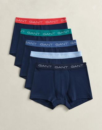 GANT Mens GANT 5-Pack Mens Trunks with Multi Coloured Waistbands - 410 Marine - Navy - Size: 33/32/32