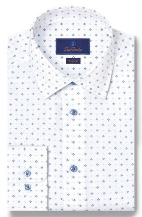 David Donahue Regular Fit Neat Cotton Dobby Dress Shirt in White/Blue at Nordstrom, Size 16.5 - 32