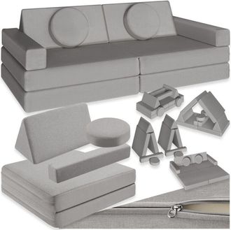 TecTake Tectake - Divano da gioco Lilly, 8 pezzi, con funzione letto - Sof&agrave; per bambini, gruppo di sedute per bambini, sof&agrave; relax - 120 cm