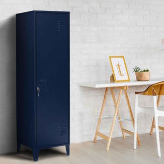 IDMarket Taquilla Ester Con Puerta Met&aacute;lica Azul Oscuro, Dise&ntilde;o Industrial