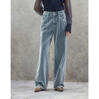Brunello Cucinelli WomenS Velvet Denim Wide Leg Cotton Trousers, Size 0