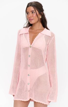 Show me your Mumu Button Up Coverup in Peachy Pink Crochet at Nordstrom, Size Medium