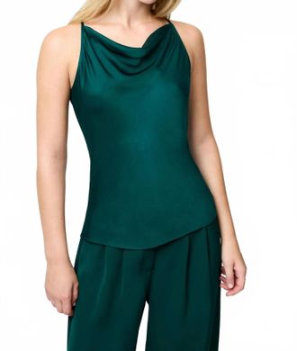 French Connection Ennis Satin Cowl Neck Top In Evergreen