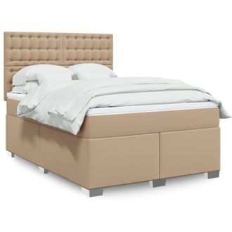vidaXL Cama Box Spring Con Colch&oacute;n Cuero Sint&eacute;tico Capuchino 140x200cm Vidaxl