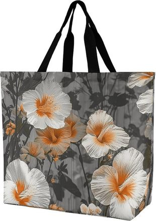 Generic Blooming Hibiscus Flowers Shopping Bag Lightweight Handbag Waterproof Shopping Bags For Travel Beach Ladies